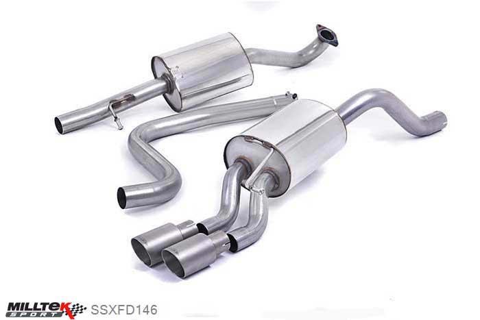 SSXFD146, Ford Fiesta 1.0T EcoBoost (100/125/140PS) 2013- Milltek, Cat-back system, Resonated (quieter). Titanium Tips. Requires Fiesta Zetec S rear valance (part number 1833264) available from your local Ford dealer Twin 80mm GT80 Titanium, 2,37 inch, 60,3mm