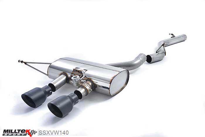 SSXVW140, VW Golf Mk6 R 2.0 TSI 270PS 2009-2013 Milltek, Cat-back system, Non-resonated (louder). Cerakote Black Trims Dual GT100 Cerakote Black, 2,75 inch, 69,85mm