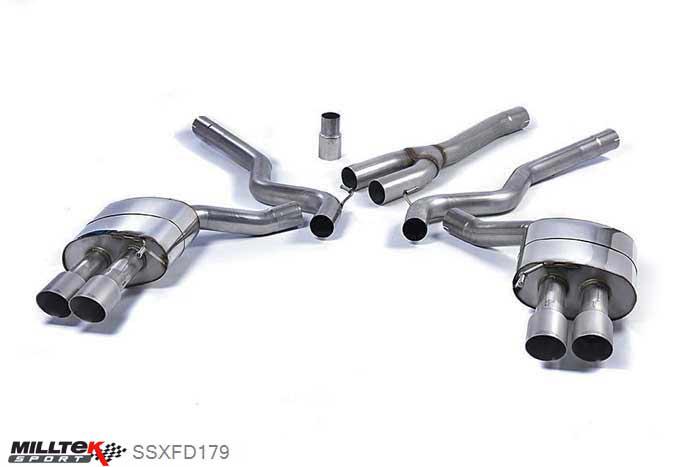 SSXFD179, Ford Mustang 2.3 EcoBoost (Fastback) 2015- Milltek, Cat-back system, Quad Outlet Non Resonated with GT-90 Titanium Trims (requires Roush Performance Rear Valance) Quad 90mm GT90 Titanium, 2,76 inch, 70mm