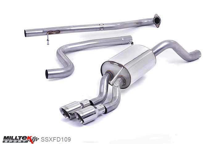 SSXFD109, Ford Fiesta 1.0T EcoBoost (100/125/140PS) 2013- Milltek, Cat-back system, Non-resonated (louder). Polished Tips. Requires Fiesta Zetec S rear valance (part number 1833264) available from your local Ford dealer Twin 80mm GT80 Polished, 2,37 inch, 60,3mm