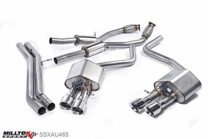 SSXAU465, Audi S/RS S8 4.0 TFSI quattro Tiptronic 2013- Milltek, Cat-back system, Resonated (quieter). Polished Tips Quad 100mm GT100 Polished, 2,76 inch, 70mm