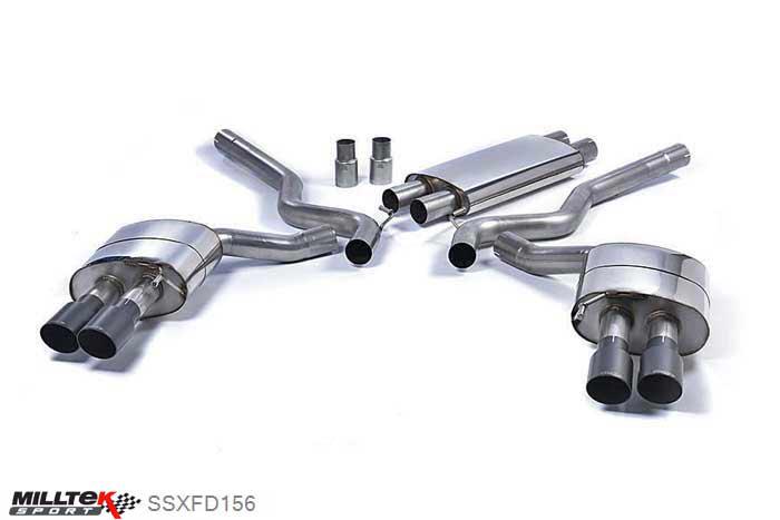 SSXFD156, Ford Mustang 5.0 V8 GT (Fastback) 2015- Milltek, Cat-back system, Resonated (Quieter) with Quad Black GT-90 Tips - Requires Roush Rear Valance Quad 90mm GT90 Cerakote Black, 2,76 inch, 70mm