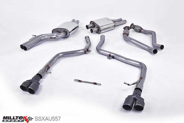 SSXAU557, Audi S/RS S5 Sportback 3.0 TFSI quattro 2010-2011 Milltek, Cat-back system, Race Version (not recommended for road use). Quad Cerakote Black Tips Twin 80mm GT80 Cerakote Black, 2,37 inch, 60,3mm