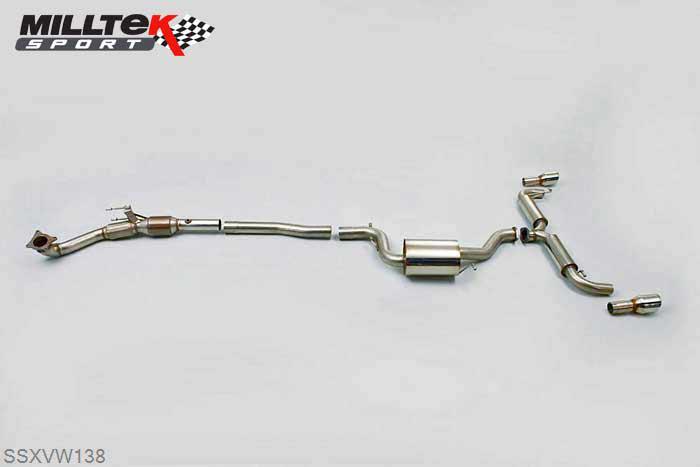 SSXVW138, VW Golf Mk6 GTi 2.0 TSI 210PS 2009-2013 Milltek, Turbo-back system including Hi-Flow Sports Cat, 3-inch. Requires a Stage 2 ECU remap Dual 100mm GT100 Polished, 3 inch, 76,2mm
