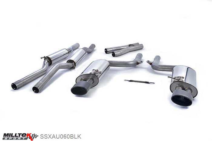SSXAU060BLK, Audi S/RS RS4 B7 4.2 V8 Saloon Avant and Cabriolet 2006-2008 Milltek, Cat-back system, Resonated. Including Satin Sheen Black Tips but excluding exhaust valves Satin Sheen Black Tip Satin Sheen Black Tip, 2,36 inch, 60mm