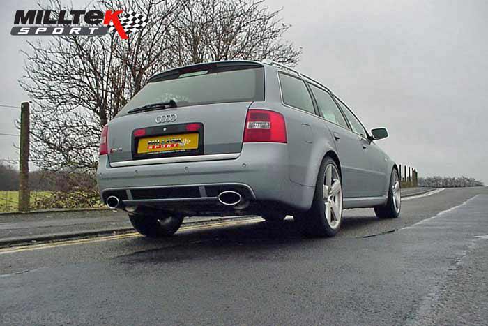 SSXAU354, Audi S/RS RS6 C5 V8 Bi-Turbo Saloon and Avant 2002-2004 Milltek, Cat-back system, Resonated (quieter) 150 X 95mm Polished Oval, 2,75 inch, 69,85mm