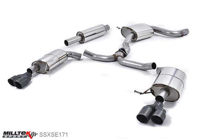 SSXSE171, Seat Leon ST Cupra 280 and 290 2.0 TSI (280 and 290PS) 2015- Milltek, Cat-back system, Quad Round Cerakote Black Tips. Awaiting EC-Approval... Twin 80mm GT80 Cerakote Black, 3 inch, 76,2mm