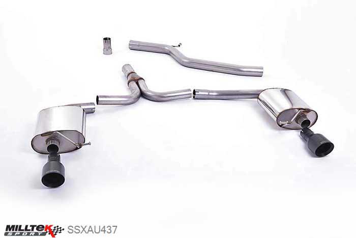 SSXAU437, Audi A5 Coupe 2.0 TDi 2007- Milltek, Cat-back system, Dual-outlet. Cerakote Black Tips (Must be fitted with S-Line rear bumper and dual outlet valance) 100mm GT100 Cerakote Black, 2,76 inch, 70mm