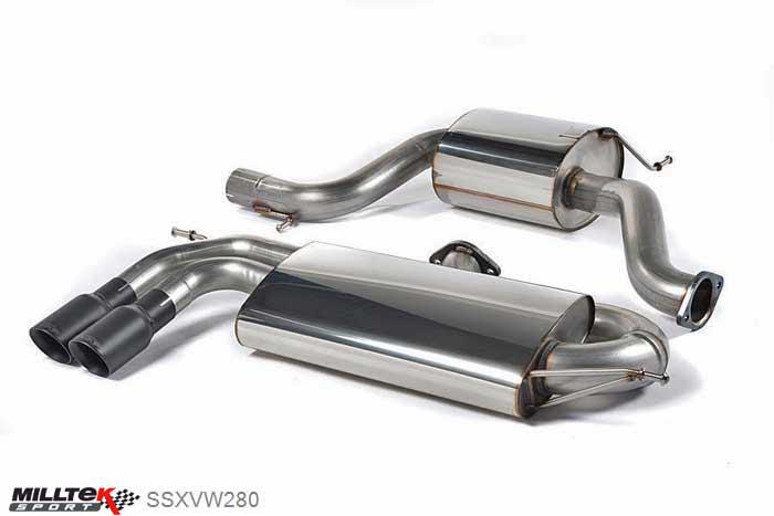 SSXVW280, VW Golf Mk5 GTi 2.0T FSI 2004-2009 Milltek, Cat-back system, 3-inch Race System. Resonated (quieter). Cerakote Black Tips Twin 80mm GT80 Cerakote Black, 3 inch, 76,2mm