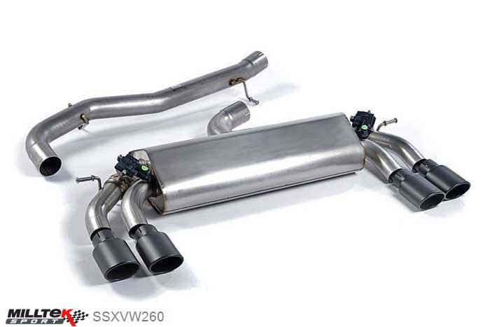 SSXVW260, VW Golf MK7 R 2.0 TSI 300PS 2014- Milltek, Cat-back system, Non-resonated (louder). Cerakote Black Tips , 3 inch, 76,2mm