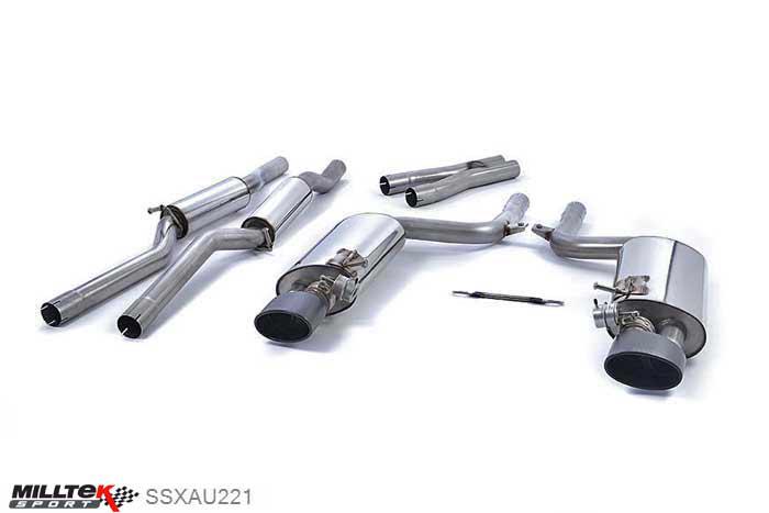 SSXAU221, Audi S/RS RS4 B7 4.2 V8 Saloon Avant and Cabriolet 2006-2008 Milltek, Cat-back system, Resonated. Including Exhaust Valves and Satin Sheen Black Tips Satin Sheen Black Tip Satin Sheen Black Tip, 2,36 inch, 60mm
