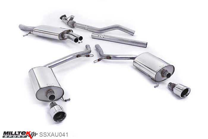 SSXAU041, Audi A4 1.8T B6 2WD Saloon - Avant 163BHP (5 speed) 2001-2005 Milltek, Cat-back system, with 100mm detachable trims Dual 100mm Jet, 2,5 inch, 63,5mm