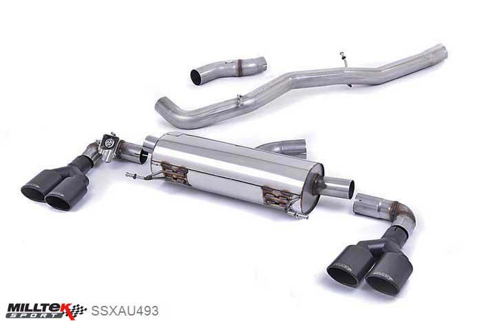 SSXAU493, Audi S/RS S1 2.0 TFSI quattro 2014- Milltek, Cat-back system, Non-resonated (louder). Quad Cerakote Black Oval Tips Black Oval, 3 inch, 76,2mm