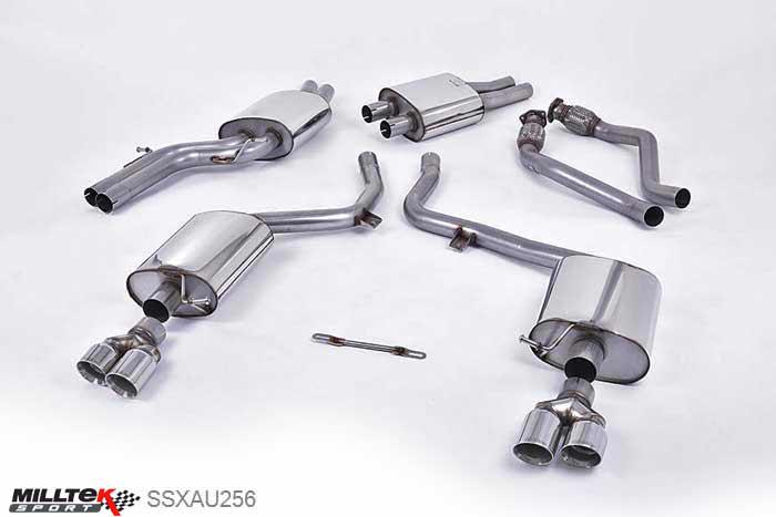 SSXAU256, Audi S/RS S5 Coupe and Cabriolet 3.0TFSI quattro S tronic B8 2009-2011 Milltek, Cat-back system, EC-Approved. Quad Polished Tips. Twin 80mm GT80 Polished, 2,37 inch, 60,3mm