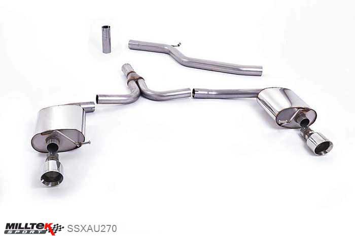 SSXAU270, Audi A4 3.0 TDi B8 quattro Saloon and Avant 2008-2011 Milltek, Cat-back system, Dual Outlet 100mm GT100 Polished, 2,76 inch, 70mm