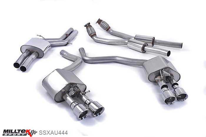 SSXAU444, Audi S/RS S6 4.0 TFSI C7 quattro 2012- Milltek, Cat-back system, Resonated (quieter) with Polished tips. Some 2016 and later models have an updated valve location on one rear silencer meaning the wiring loom needs extending to accommodate. Quad 100mm GT100 Polished, 2,76 inch, 70mm