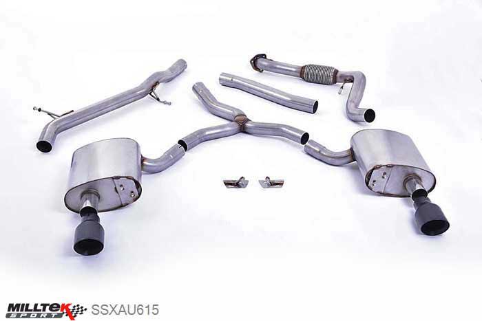 SSXAU615, Audi A4 2.0 TFSI B9 Quattro Saloon 2016- Milltek, Cat-back system, Non Resonated (Louder) with Dual GT-100 Cerakote Black Trims Dual GT100 Cerakote Black, N/A inch, N/Amm