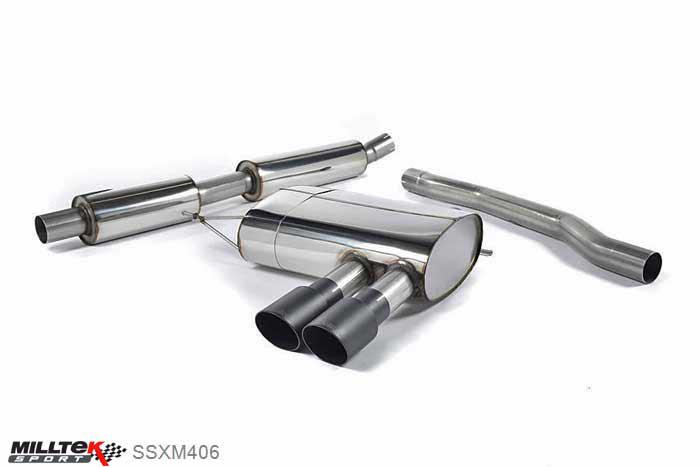 SSXM406, Mini Mk3 (F56) Mini Cooper S 2.0 Turbo (UK and European models) 2014- Milltek, Cat-back system, Resonated (quieter). Cerakote Black Tips Twin 90mm GT90 Cerakote Black, 2,75 inch, 69,85mm