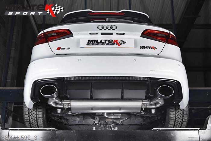 SSXAU592, Audi S/RS RS3 Sportback (8V MQB) 2015- Milltek, Cat-back system, Non-Res (Louder) with Polished Oval Trims 150 X 95mm Polished Oval, 3 inch, 76,2mm