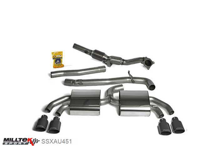 SSXAU451, Audi TT Mk2 TTS quattro 2008-2014 Milltek, Full System (including Hi-Flow Sports Cat), 3-inch Race System. Non-resonated (louder). Cerakote Black Tips. Requires a Stage 2 ECU remap , 3 inch, 76,2mm