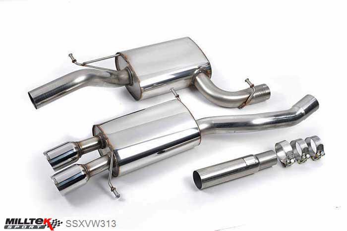 SSXVW313, VW CC 1.8 TSI 160PS 2012- Milltek, Cat-back system, Smaller-volume centre silencer (louder) Twin 80mm GT80 Polished, 2,75 inch, 69,85mm