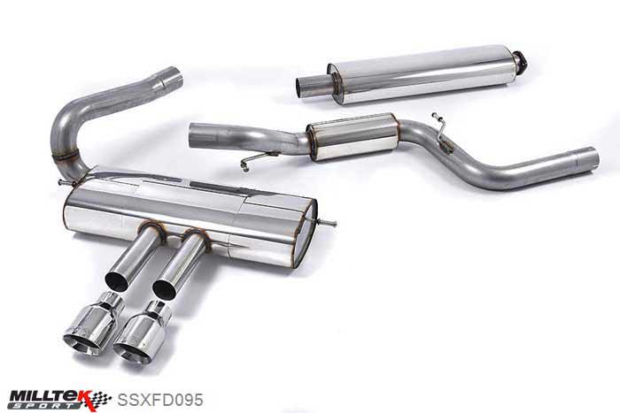SSXFD095, Ford Focus Mk3 ST 2.0-litre EcoBoost Estate / Sedan / Limosine 2012- Milltek, Cat-back system, Resonated (quieter). Polished Tips Dual GT100 Polished, 3 inch, 76,2mm