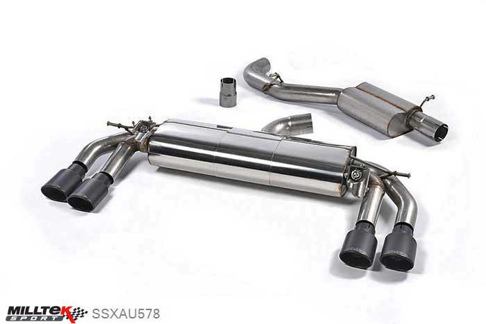 SSXAU578, Audi TT Mk3 TTS 2.0TFSI Quattro 2015- Milltek, Cat-back system, Resonated (Quieter) with Cerakote Black Oval Tips - EC Approval Coming Soon , 3 inch, 76,2mm