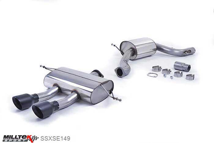 SSXSE149, Seat Leon Cupra R 2.0 TSI 265PS 2010-2012 Milltek, Cat-back system, Resonated (quieter). Requires SEAT Sport rear valance if fitting to non-Cupra R model (VAG part number: 1P0 071 061 A) Dual GT100 Polished, 3 inch, 76,2mm