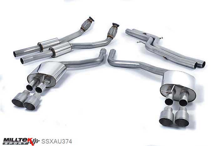 SSXAU374, Audi S/RS S6 4.0 TFSI C7 quattro 2012- Milltek, Cat-back system, Non-resonated (louder) with Titanium tips Quad 100mm GT100 Titanium, 2,76 inch, 70mm
