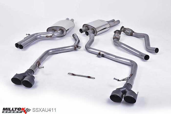 SSXAU411, Audi S/RS S5 Coupe and Cabriolet 3.0 TFSI B8.5 2011- Milltek, Cat-back system, Non-resonated (louder). Quad Black Velvet Tips Quad 100mm GT100 Cerakote Black, 2,37 inch, 60,3mm