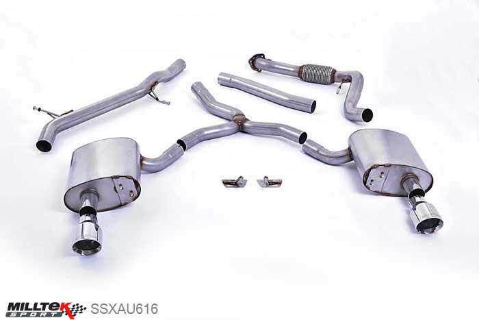 SSXAU616, Audi A4 2.0 TFSI B9 Quattro Saloon 2016- Milltek, Cat-back system, Non Resonated (Louder) with Dual GT-100 Polished Trims Dual GT100 Polished, N/A inch, N/Amm