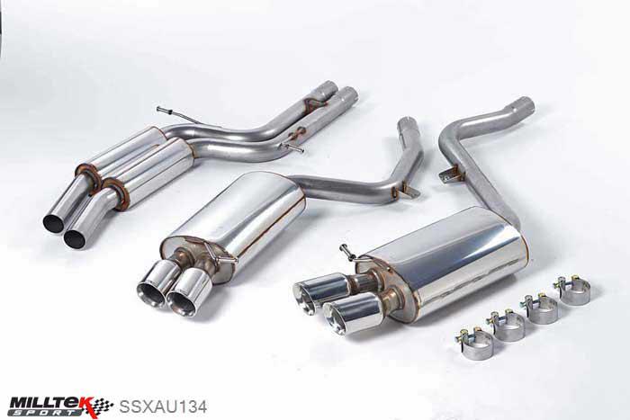 SSXAU134, Audi S/RS S5 Coupe 4.2 V8 quattro (Manual and Auto) 2007-2011 Milltek, Cat-back system, Resonated (quieter). Manual-only Twin 80mm GT80 Polished, 2,36 inch, 60mm
