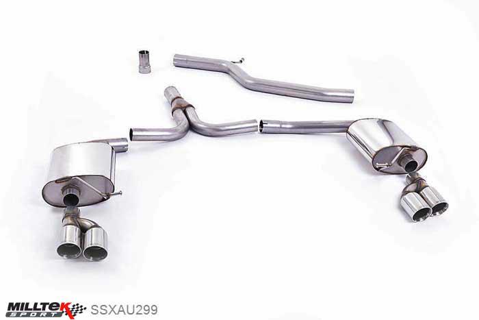 SSXAU299, Audi A4 2.0 TDi B8 177PS quattro Saloon and Avant 2009-2011 Milltek, Cat-back system, Quad Outlet. Requires S4 3.0T lower spoiler and detailing strip Twin 80mm GT80 Polished, 2,76 inch, 70mm