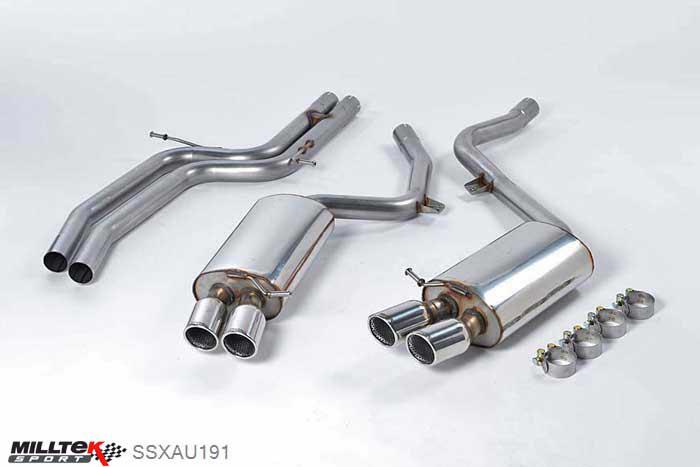 SSXAU191, Audi S/RS S5 Coupe 4.2 V8 quattro (Manual and Auto) 2007-2011 Milltek, Cat-back system, Non-resonated (louder). Manual-only Twin 80mm Jet, 2,36 inch, 60mm