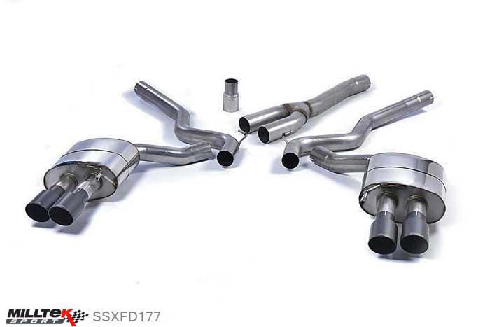 SSXFD177, Ford Mustang 2.3 EcoBoost (Fastback) 2015- Milltek, Cat-back system, Quad Outlet Non Resonated with GT-90 Cerakote Black Trims (requires Roush Performance Rear Valance) Quad 90mm GT90 Cerakote Black, 2,76 inch, 70mm