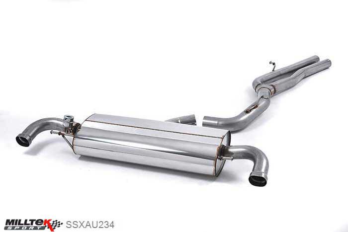 SSXAU234, Audi TT Mk2 TT RS Roadster 2.5-litre TFSI quattro 2009-2014 Milltek, Cat-back system, Non-resonated (louder). Uses OE Tips and includes Active Exhaust Valve (works with Sport button to release extra sound when required) , 3 inch, 76,2mm