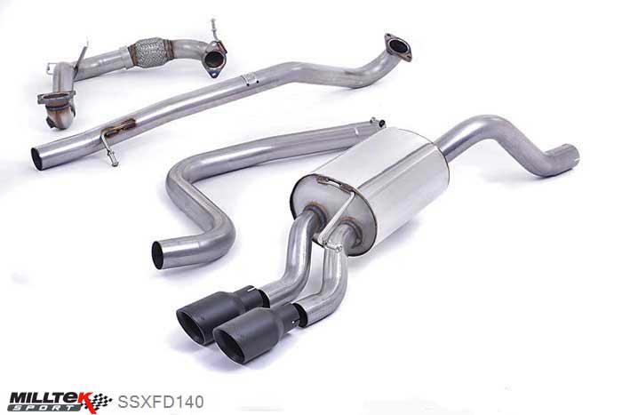 SSXFD140, Ford Fiesta 1.0T EcoBoost (100/125/140PS) 2013- Milltek, Turbo-back system excluding Hi-Flow Sports Cat, Non-resonated (louder). Cerakote Black Tips. Requires a Stage 2 ECU remap. Requires Fiesta Zetec S rear valance (part number 1833264) available from your local Ford dealer Twin 80mm GT80 Cerakote Black, 2,37 inch, 60,3mm