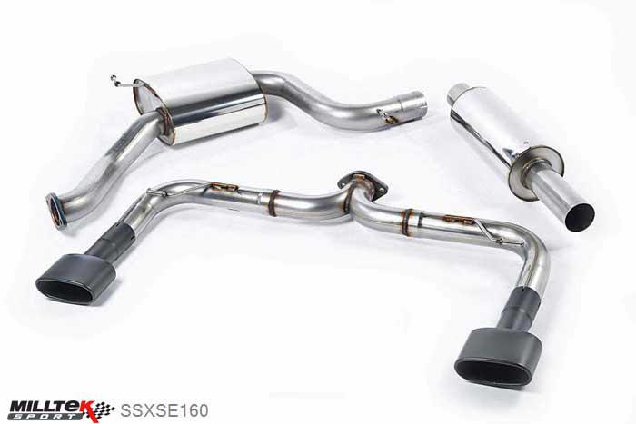 SSXSE160, Seat Leon Cupra 280 and 290 2.0 TSI (280 and 290PS) 2014- Milltek, Cat-back system, Louder. Black Oval Tips 152x76mm Oval, 3 inch, 76,2mm