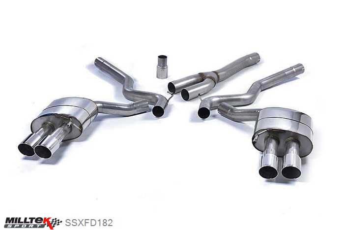 SSXFD182, Ford Mustang 2.3 EcoBoost (Fastback) 2015- Milltek, Cat-back system, Quad Outlet Resonated with GT-90 Polished Trims (requires Roush Performance Rear Valance) Quad 90mm GT90 Polished, 2,76 inch, 70mm