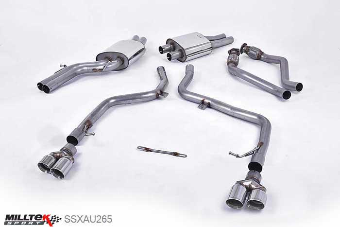 SSXAU265, Audi S/RS S5 Coupe and Cabriolet 3.0TFSI quattro S tronic B8 2009-2011 Milltek, Cat-back system, Race Version (not recommended for road use). Quad Polished Tips Twin 80mm GT80 Polished, 2,37 inch, 60,3mm
