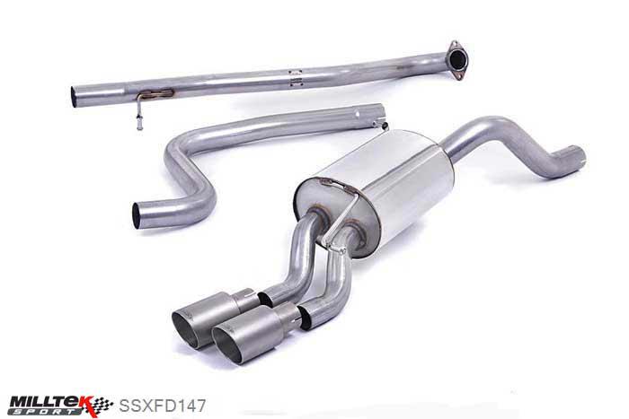 SSXFD147, Ford Fiesta 1.0T EcoBoost (100/125/140PS) 2013- Milltek, Cat-back system, Non-resonated (louder). Titanium Tips. Requires Fiesta Zetec S rear valance (part number 1833264) available from your local Ford dealer Twin 80mm GT80 Titanium, 2,37 inch, 60,3mm