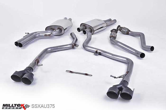SSXAU375, Audi S/RS S5 Sportback 3.0 TFSI B8.5 2012- Milltek, Cat-back system, Race Version. Ceramic Black Tips Quad 100mm GT100 Cerakote Black, 2,37 inch, 60,3mm