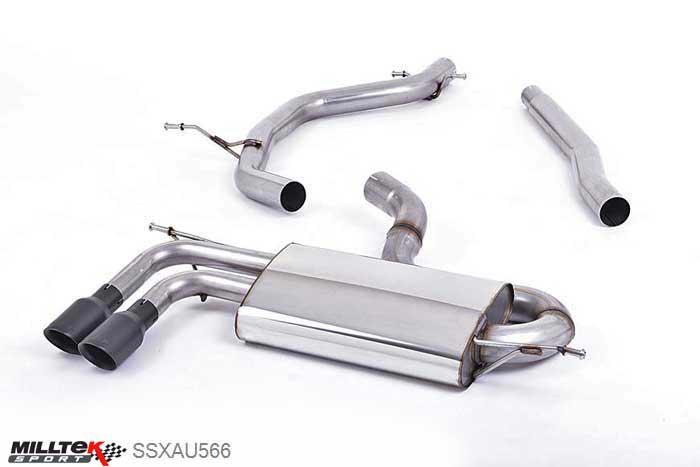 SSXAU566, Audi A3 2.0 TDI 170bhp 2WD 3 door DPF 2008-2012 Milltek, Particulate Filter-back system, Cerakote Black Tips Twin 80mm GT80 Cerakote Black, 2,75 inch, 69,85mm