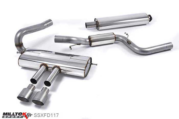 SSXFD117, Ford Focus Mk3 ST 2.0-litre EcoBoost Estate / Sedan / Limosine 2012- Milltek, Cat-back system, Resonated (quieter). Titanium Tips Dual 100mm GT100 Titanium, 3 inch, 76,2mm