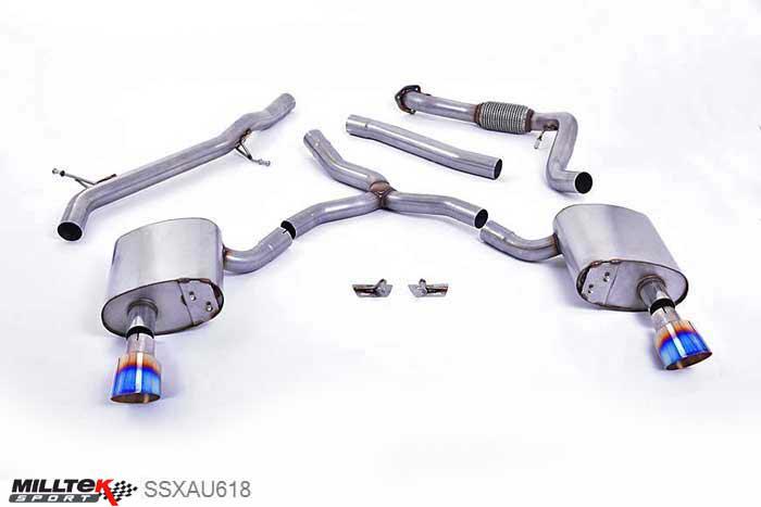 SSXAU618, Audi A4 2.0 TFSI B9 Quattro Saloon 2016- Milltek, Cat-back system, Non Resonated (Louder) with Dual GT-100 Burnt Titanium Trims 100mm GT100 Polished, N/A inch, N/Amm