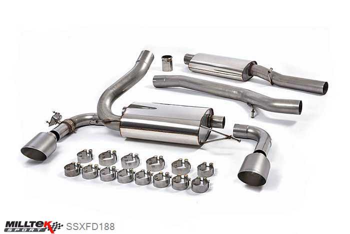 SSXFD188, Ford Focus Mk3 RS 2.3-litre EcoBoost 4wd 5-Door Hatchback 2016- Milltek, Cat-back system, Resonated with Titanium GT-115 Trims Dual GT115 Titanium, 3 inch, 76,2mm