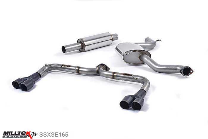 SSXSE165, Seat Leon Cupra 280 and 290 2.0 TSI (280 and 290PS) 2014- Milltek, Cat-back system, Louder. Quad Polished Round Tips Twin 80mm GT80 Polished, 3 inch, 76,2mm