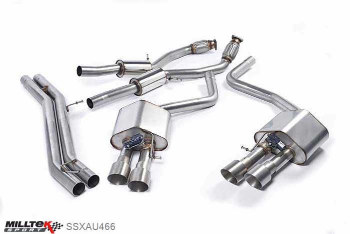 SSXAU466, Audi S/RS S8 4.0 TFSI quattro Tiptronic 2013- Milltek, Cat-back system, Resonated (quieter). Titanium Tips Quad 100mm GT100 Titanium, 2,76 inch, 70mm
