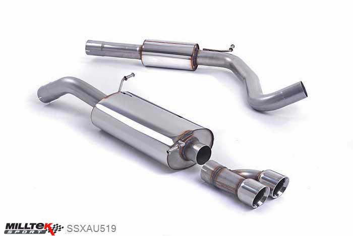 SSXAU519, Audi A1 S line 1.4 TFSI 150PS ACT 2015- Milltek, Cat-back system, Resonated (quieter) with Polished Tips. Suitable for both Xenon and non-Xenon equipped models. Twin 80mm GT80 Polished, 2,76 inch, 70mm