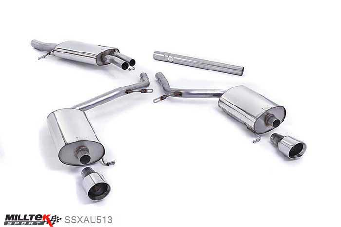 SSXAU513, Audi A4 2.0 TFSI B7 2WD 2005-2008 Milltek, Downpipe-back system,  Dual 100mm GT100 Polished, 2,5 inch, 63,5mm